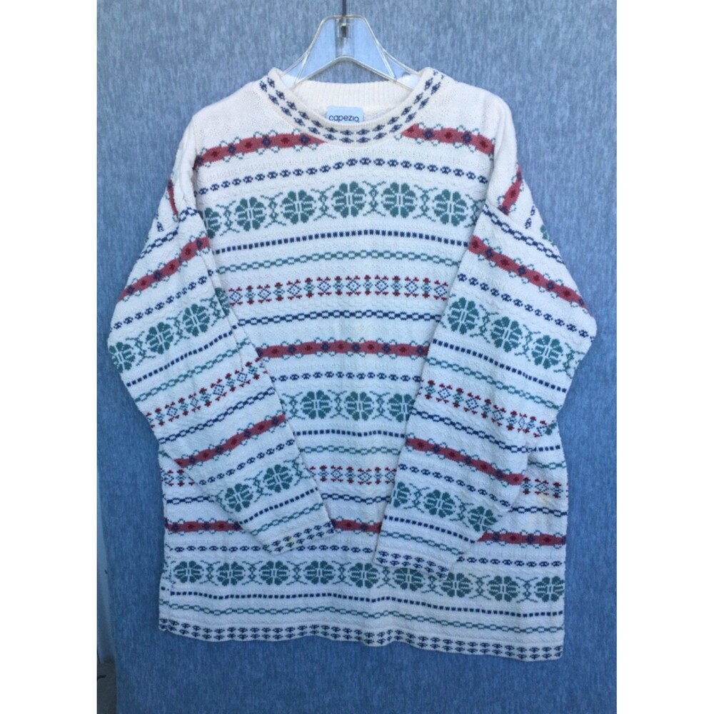 Vintage 80s 90s Capezio Women’s Large Oversized Cream Sweater Made In USA